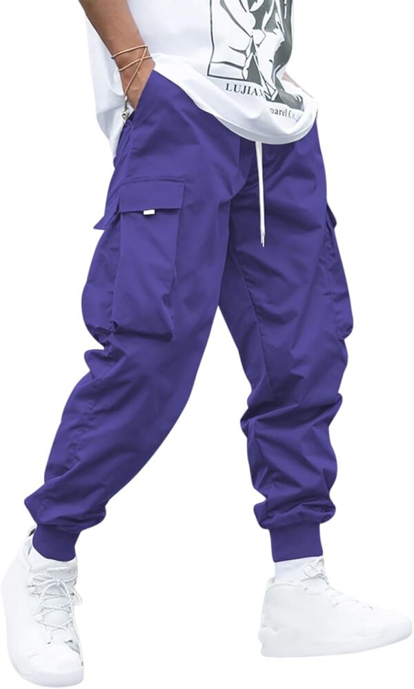 men Streetwear Cargo Pants with Flap Pockets & Drawstring Elastic Waist - Casual & Techwear Joggers - Image 2