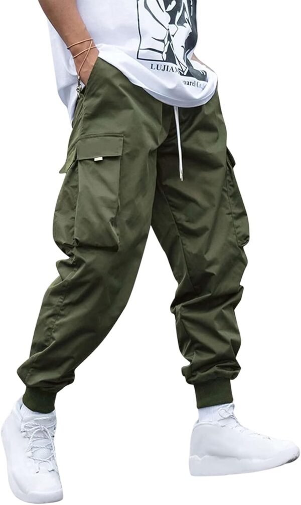 men Streetwear Cargo Pants with Flap Pockets & Drawstring Elastic Waist - Casual & Techwear Joggers