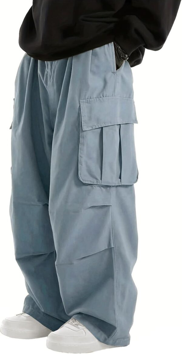 men Baggy Cargo Pants Elastic Waist Drawstring Parachute Cargo Pants Casual Joggers Hiking Pants with Pockets - Image 2