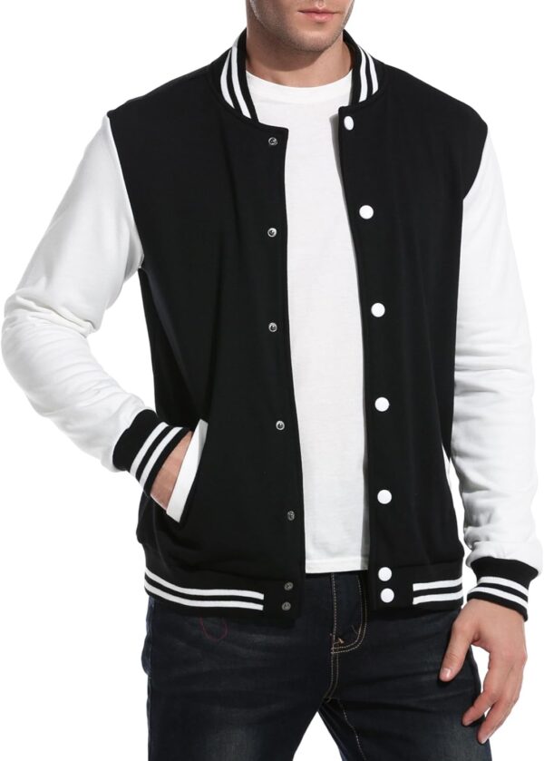 men Fashion Varsity Jacket Causal Slim Fit Cotton Letterman Baseball Bomber Jackets - Image 2