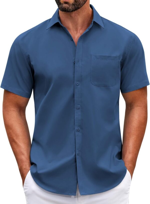 men Short Sve Casual Button Down Shirts Summer Untucked Dress Shirts with Pocket