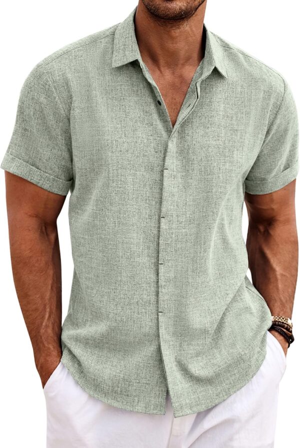 men Linen Shirts Short Sve Casual Shirts Button Down Shirt for Men Beach Summer Wedding Shirt