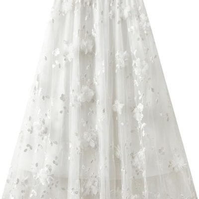 Womens Floral Midi Skirt High Waisted A Line Cute Layered Fairy Mesh Tulle Pleated Skirt