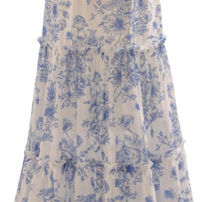Women's Floral Print Tiered Layered Long Skirt High Rise Ruffled Maxi Skirt