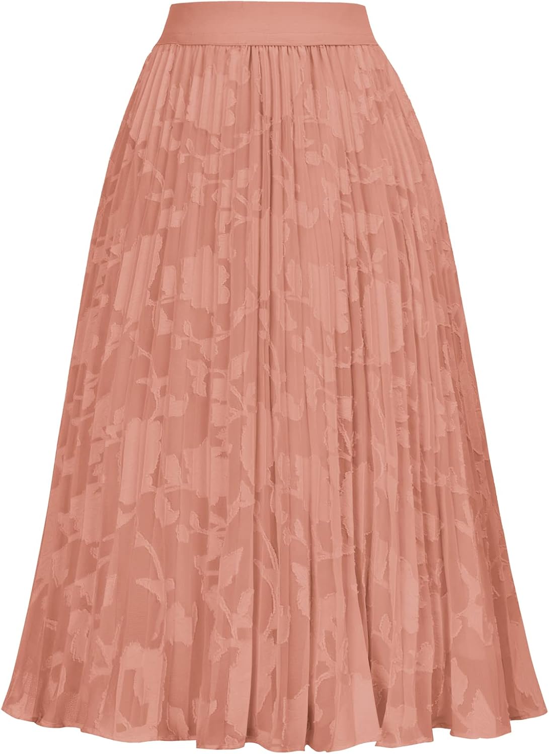 Women High Elastic Waist Pleated Chiffon Skirt Midi Swing A-line Skirts