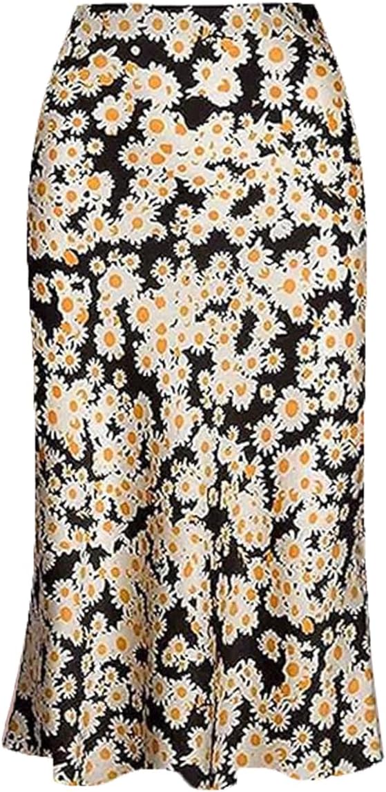 Ladies Leopard Print Skirt High Waist Elastic Silk Satin Midi Skirt Spring Casual Mid-Length Cheetah A Link Skirts