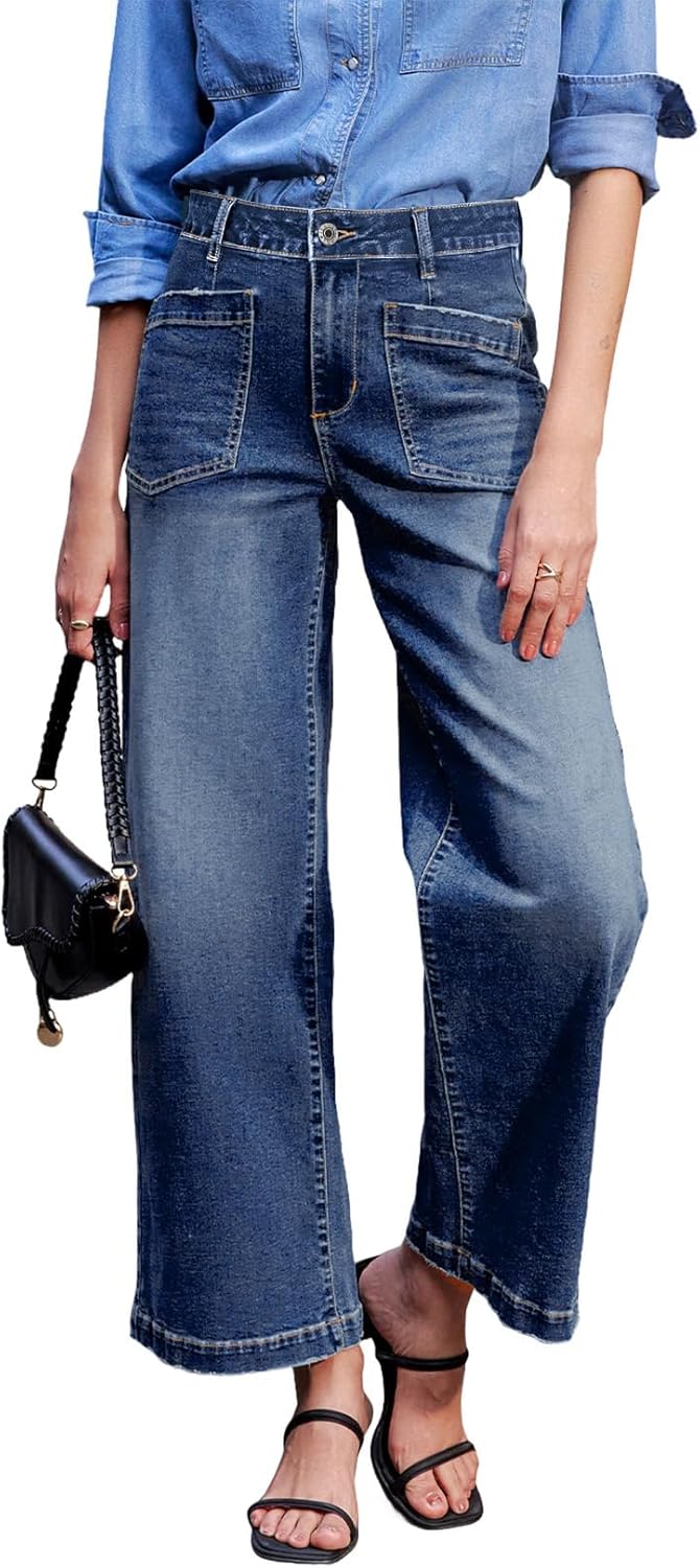 Women's Wide Leg Jeans High Waisted Stretchy Jeans Straight Leg Loose Fit Ankle Denim Pants