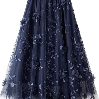 Women's A Line Tulle Midi Skirt Tutu Tiered Petticoat Skirts Tea-Length Elastic Waist Tutu Skirts